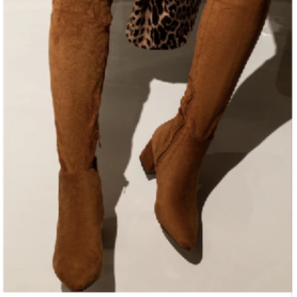 brown thigh high boots faux suede - Picture 2 of 2